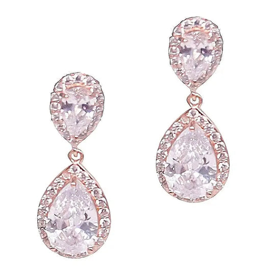 Two-Tier Pear CZ Drop Earrings - 1" Dangle Earrings