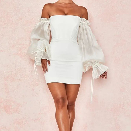 Off Shoulder Lantern Sleeve Dress