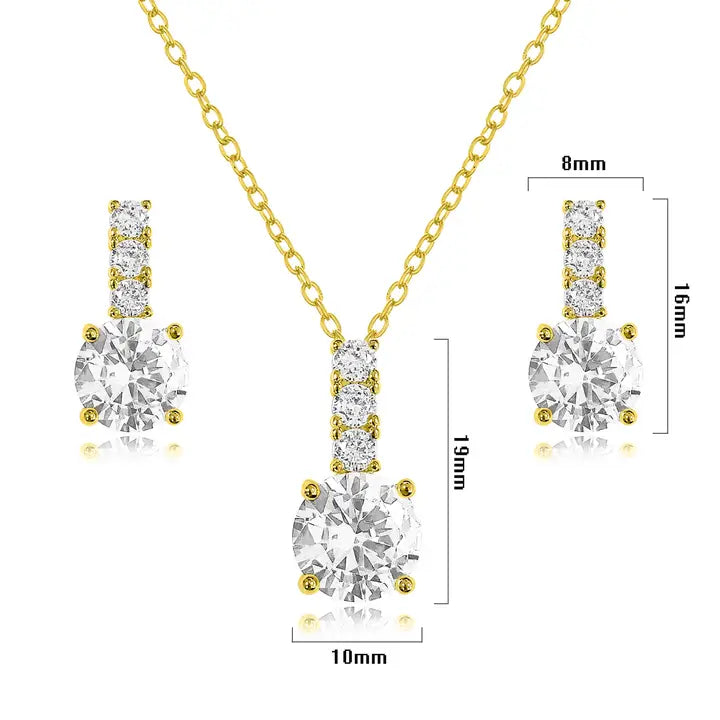 Round Cubic Zirconia Drop Necklace & Earring Set