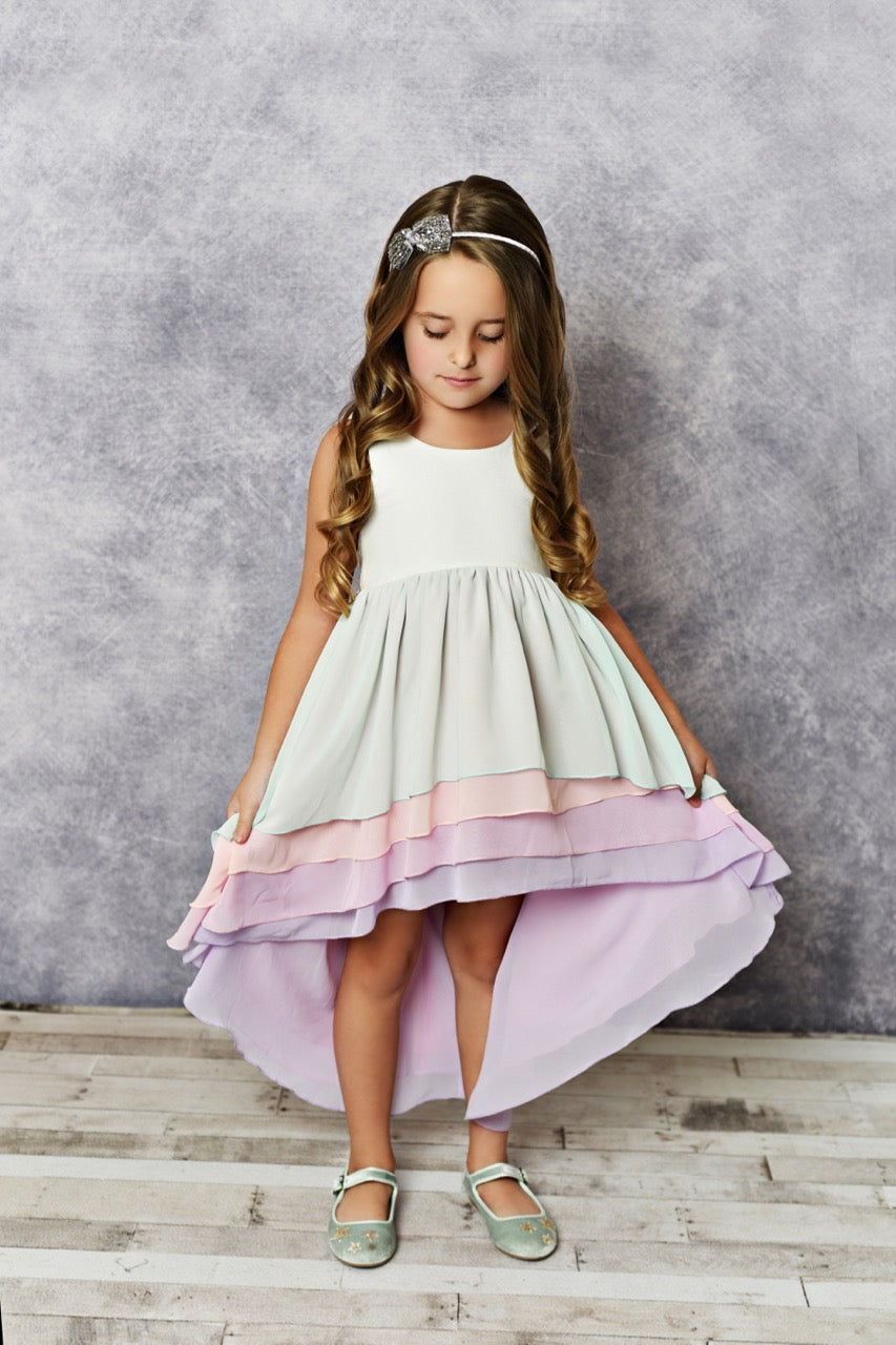 Girls' Hi-Lo Tiered Pastel Ombre Dress