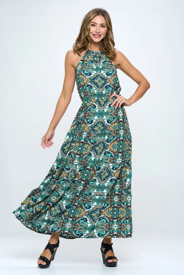 Paisley Print Halter Maxi Dress