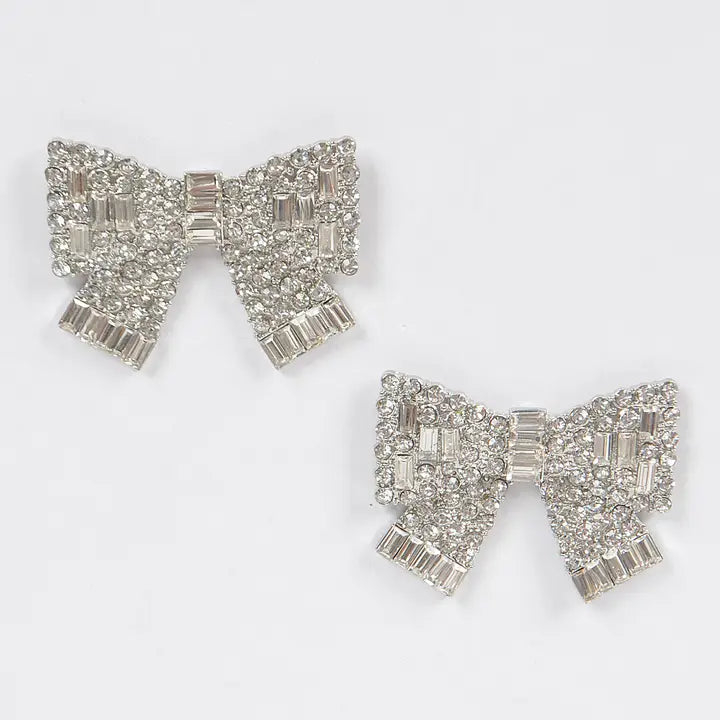 Silver Rhinestone Pave Ribbon Earrings