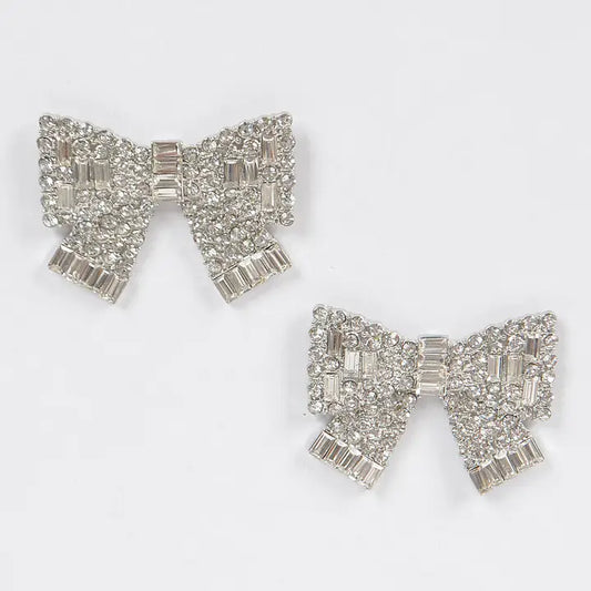 Silver Rhinestone Pave Ribbon Earrings
