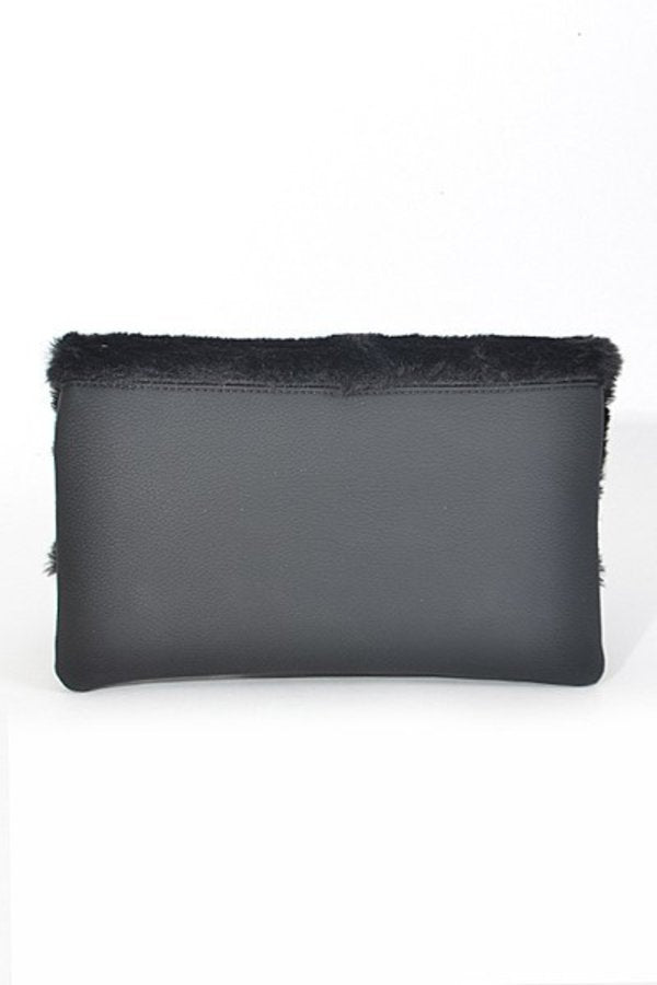 Faux Fur Foldover Zipper Clutch