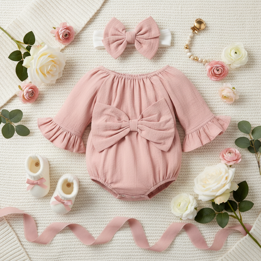 Flat Lay Instagram - Pink Baby Onesie with Bow