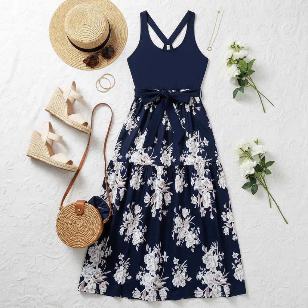 Flat Lay - Navy Floral Family Matching Dress
