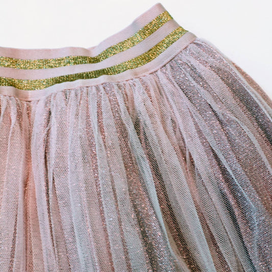 Girls' Glitter Lurex Pleated Tulle Skirt - Blush Pink & Gold