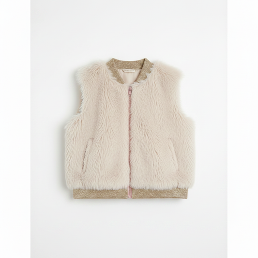 Girls Cream Faux Fur Vest - Clean Flat Lay