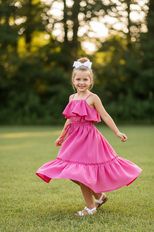 Girls' Hi-Lo Ruffle Dress - Fuchsia