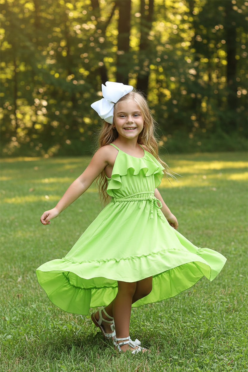 Girls' Hi-Lo Ruffle Dress - Lime