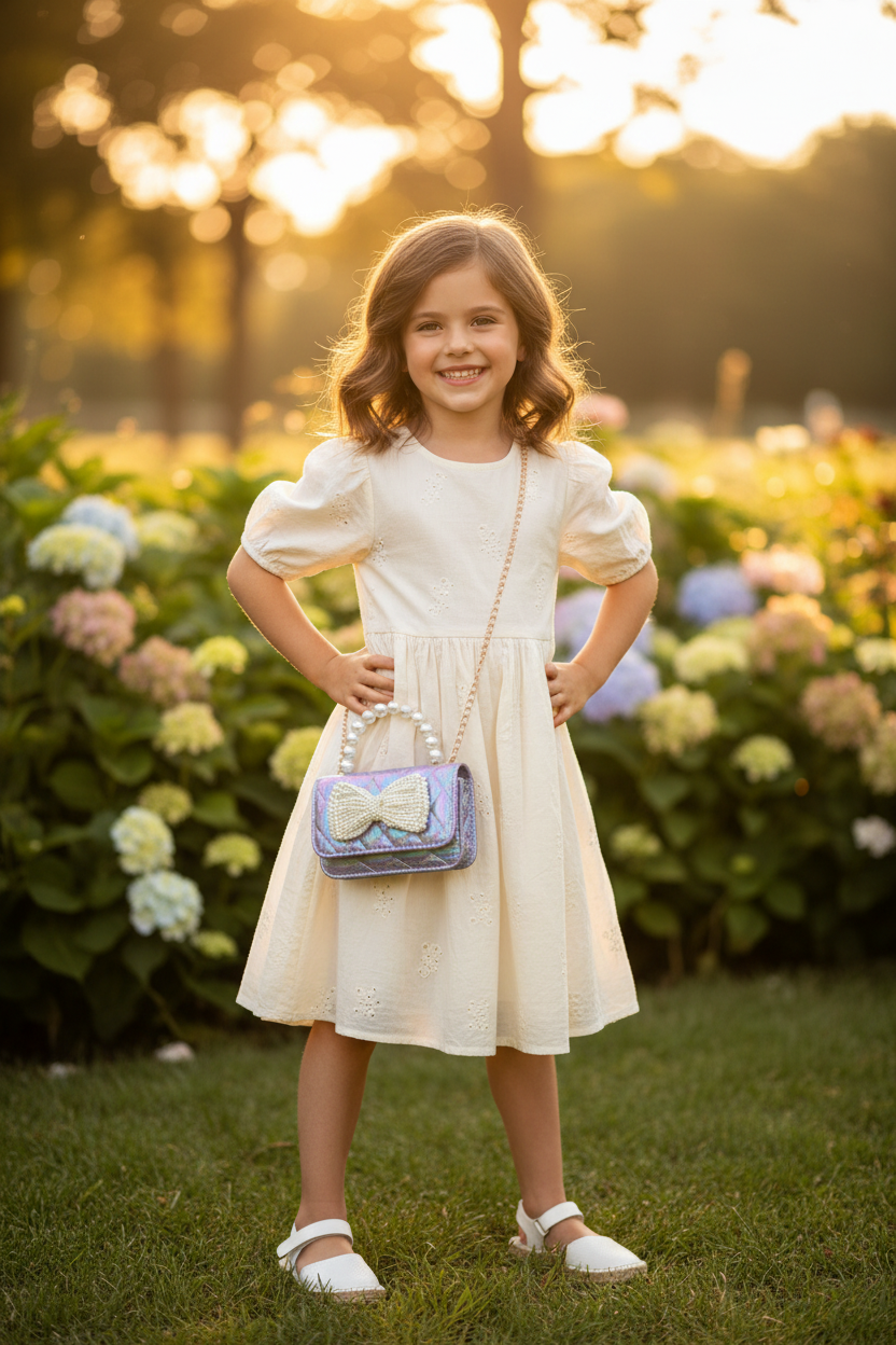 Girls' Lavender Pearl Bow Purse - Lifestyle