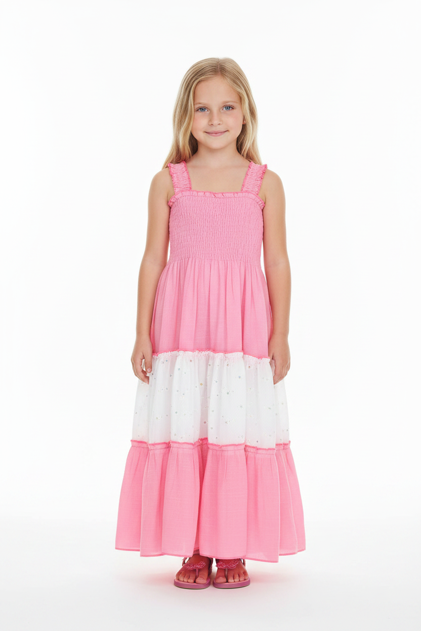 Girls Pink Colorblock Maxi True Color White BG