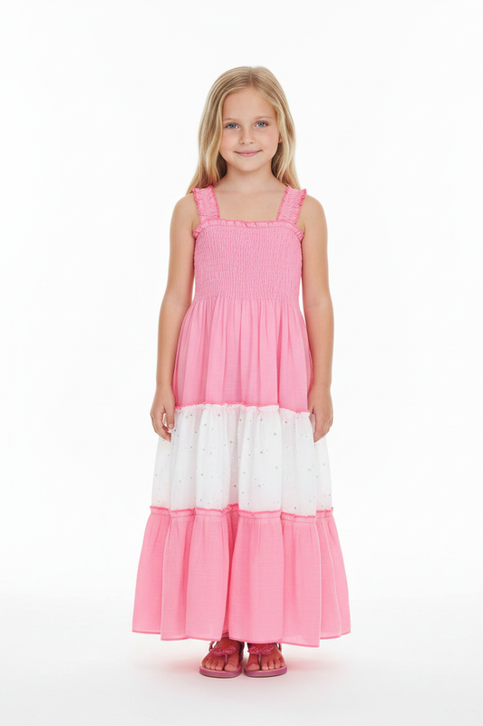 Girls Pink Colorblock Maxi True Color White BG