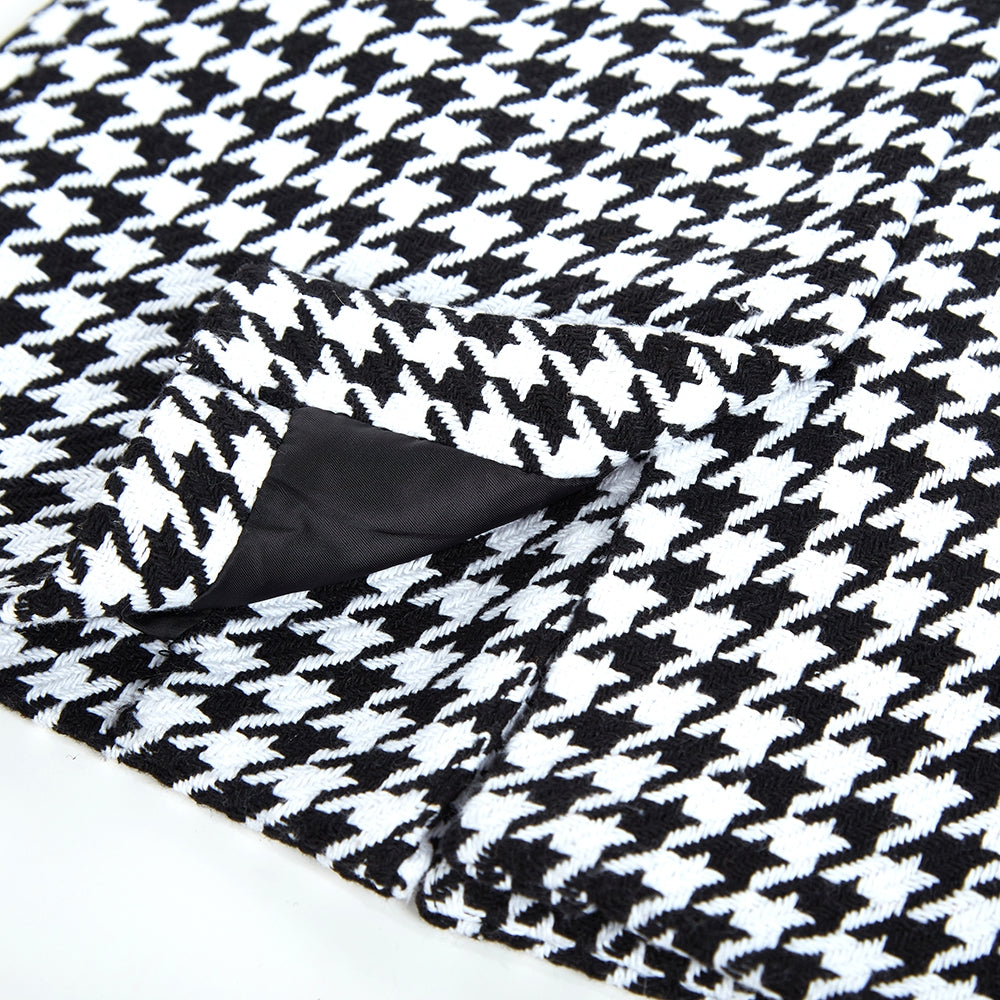 Girls' Faux Fur Collar Houndstooth Coat