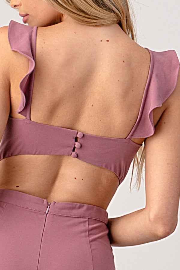 Blush Ruffle Cut-Out Jumpsuit