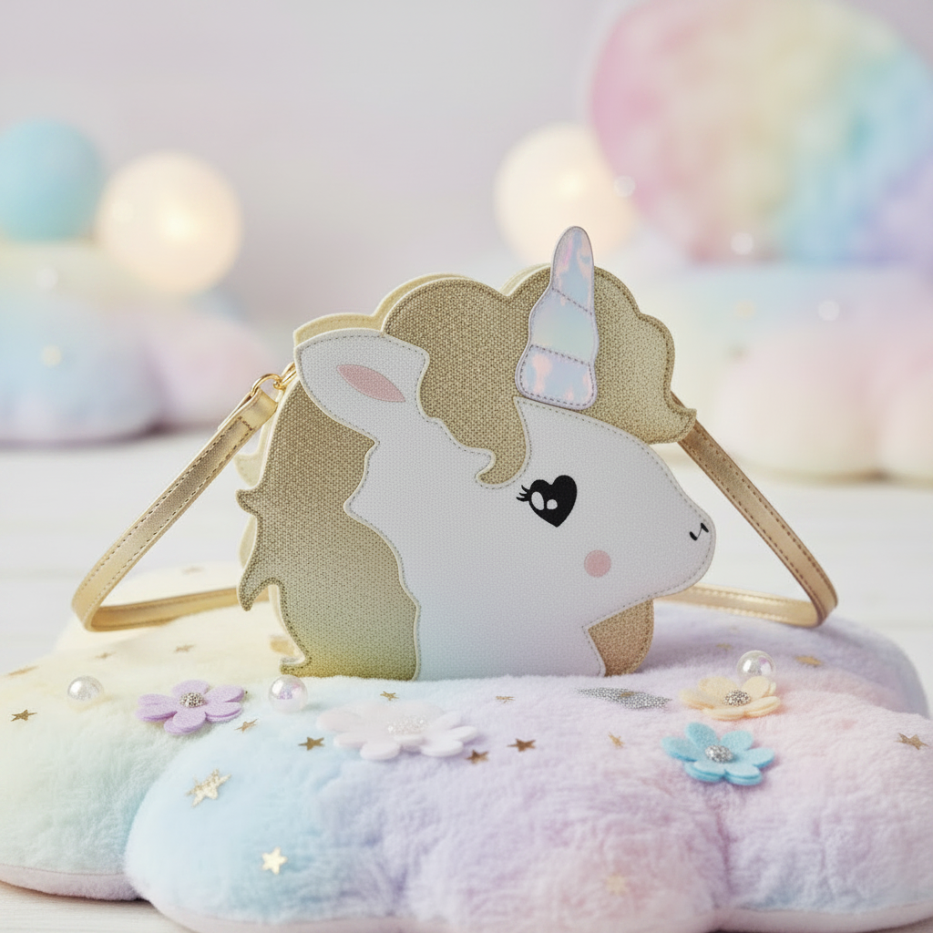 Girls Glitter Unicorn Crossbody Purse | Gold Iridescent Kids Bag