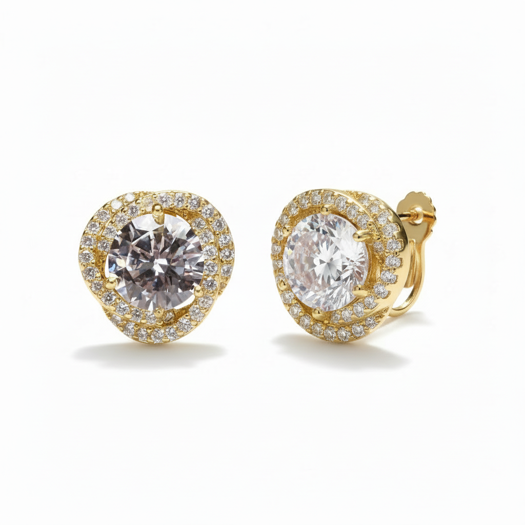 Gold Plated Cubic Zirconia Clip-On Earrings