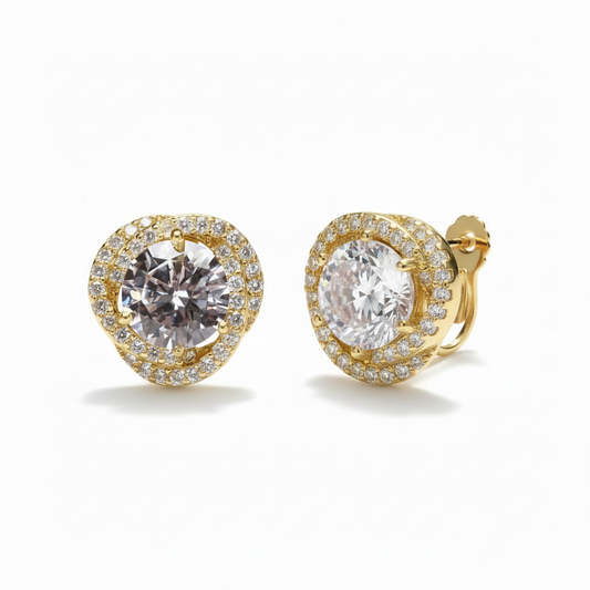 Gold Plated Cubic Zirconia Clip-On Earrings