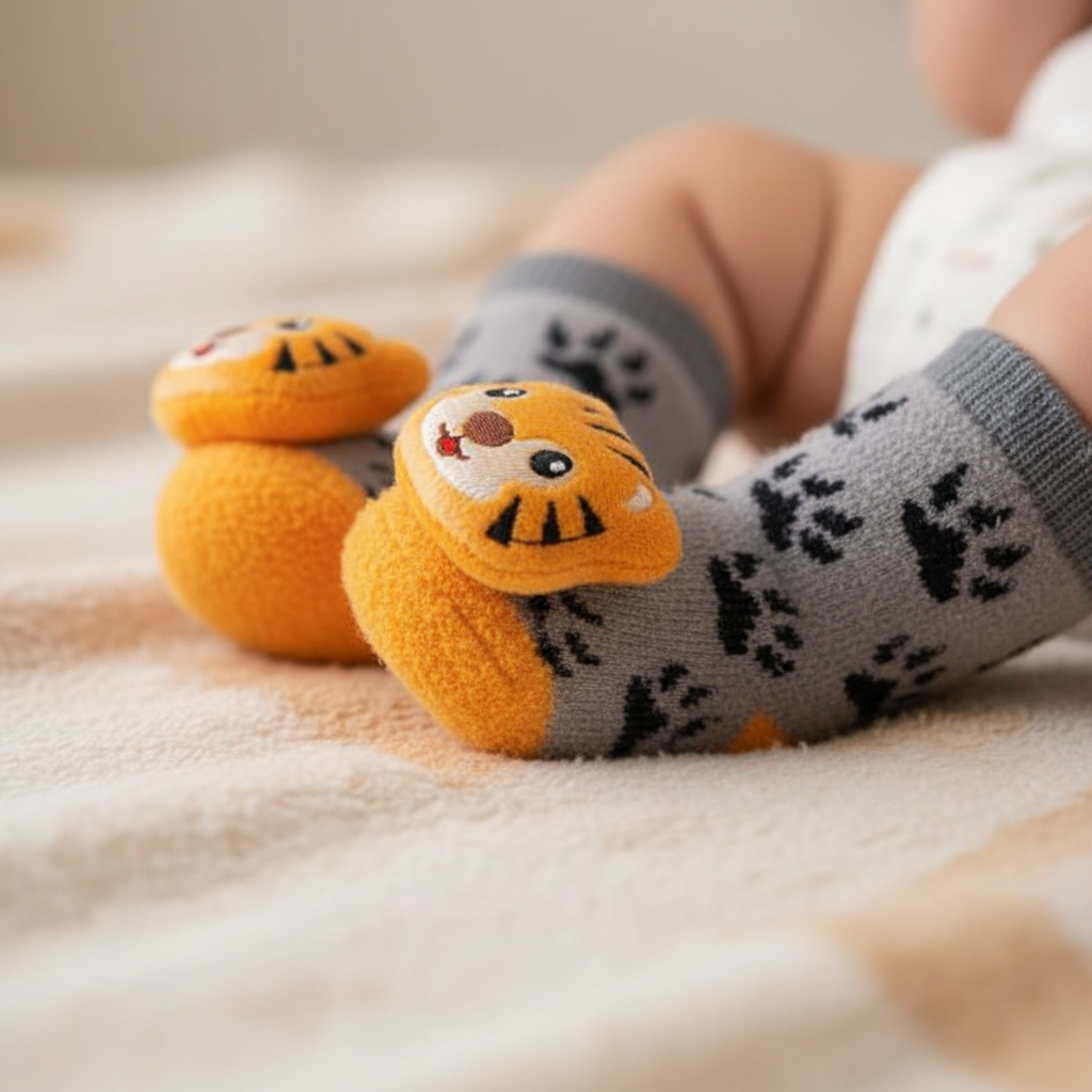 Gray Paw Print Tiger Rattle Socks - Revised
