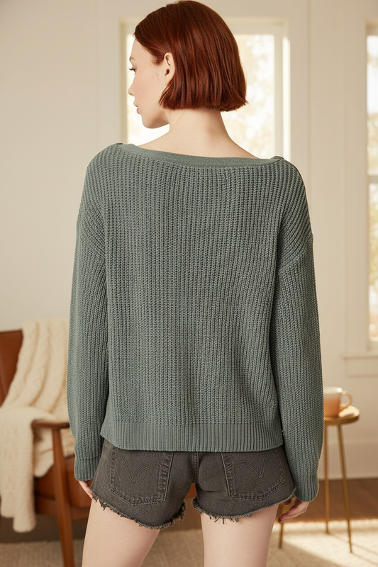 Green Chenille Sweater - Back View