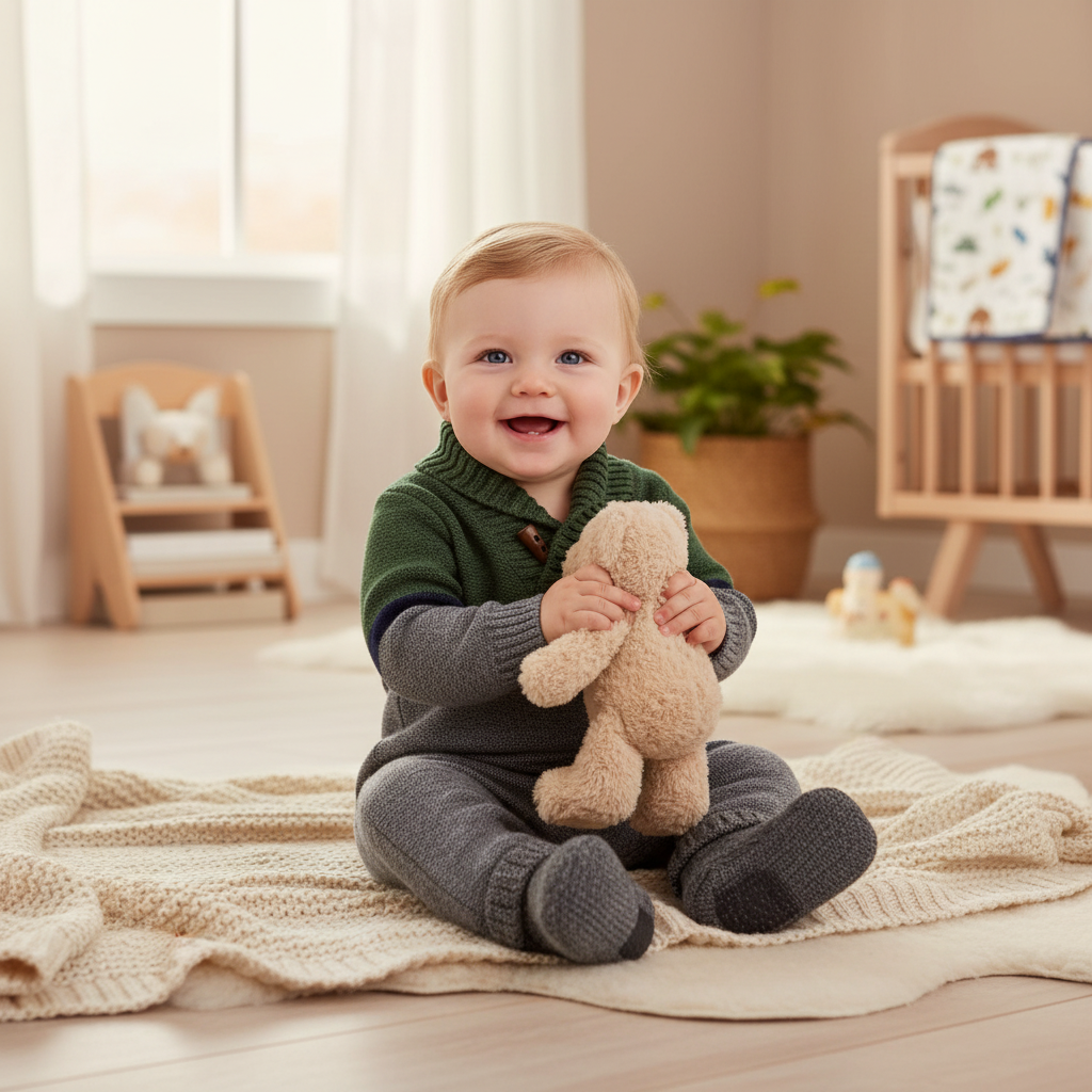 Baby Boys Green & Gray Sweater Knit Coverall 