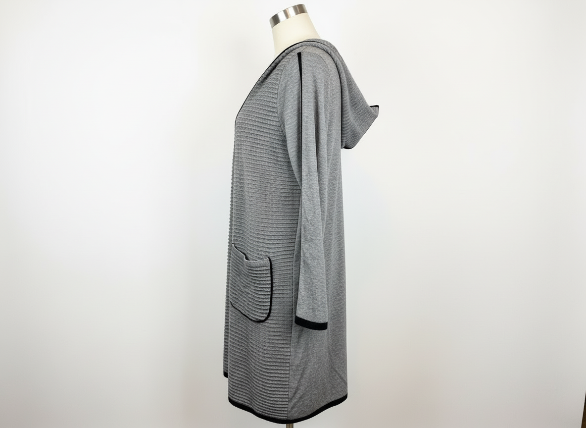Grey Hooded Cardigan - Side View