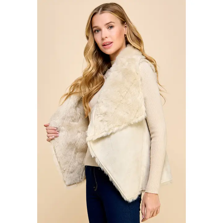 Faux Shearling Drape Vest - Ivory