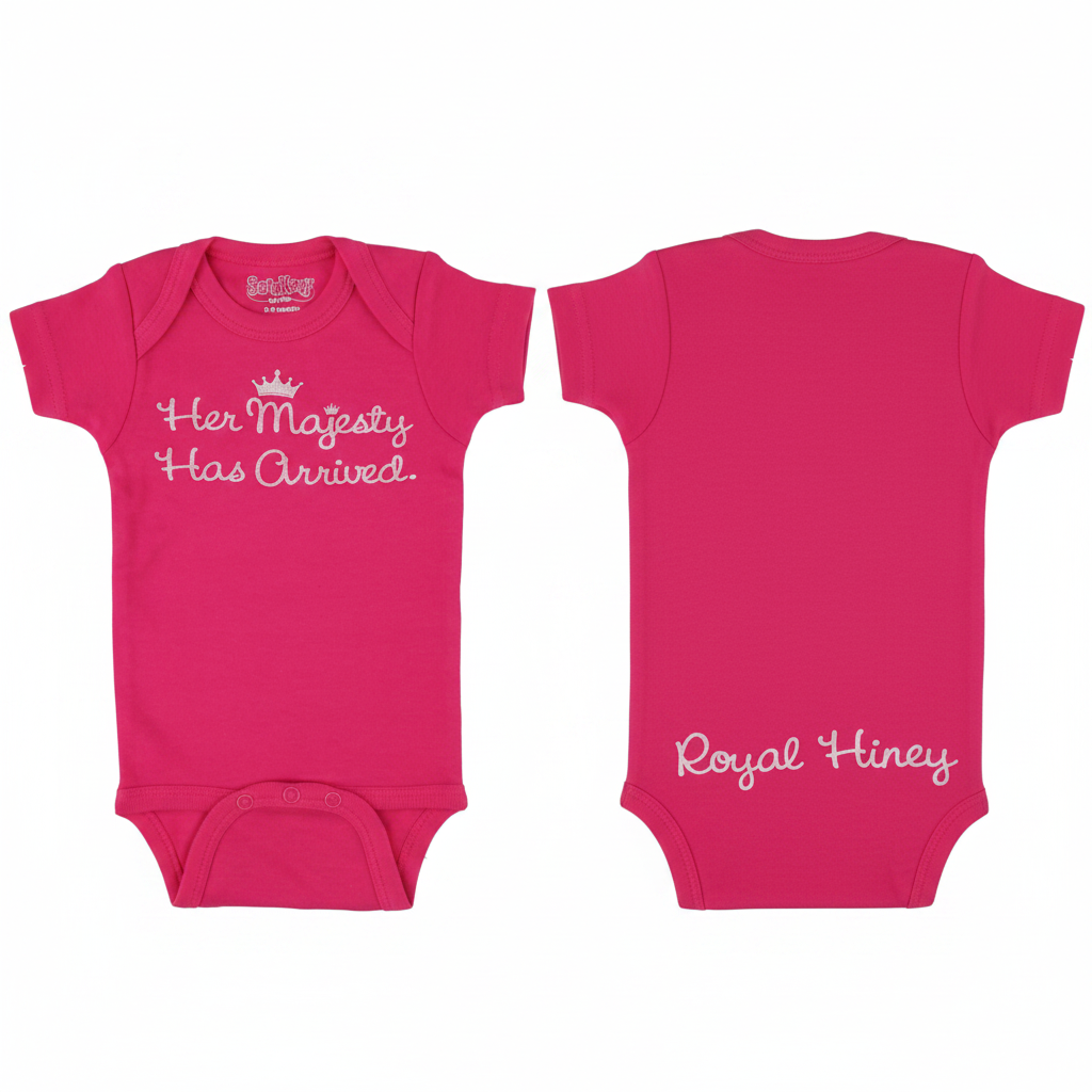 Her Majesty Has Arrived Onesie Flat Lay