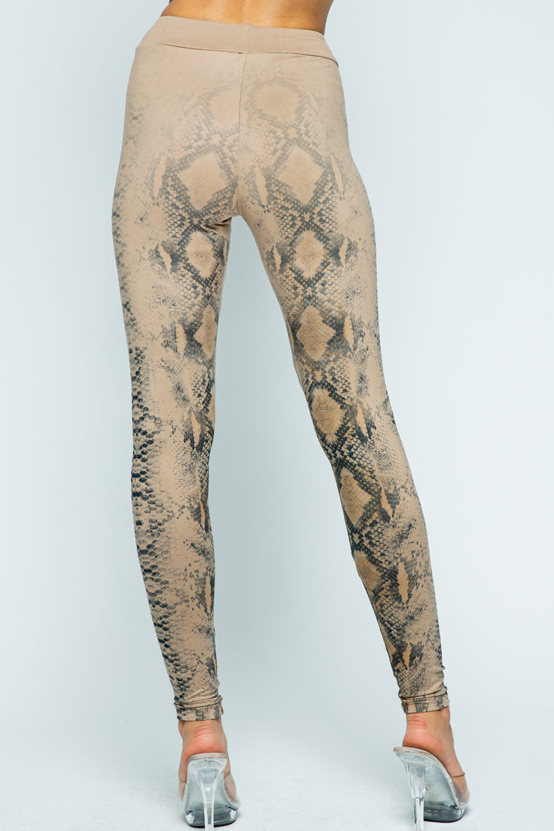 Tan Snake Print Leggings – Sleek Animal Print Active & Casual Style
