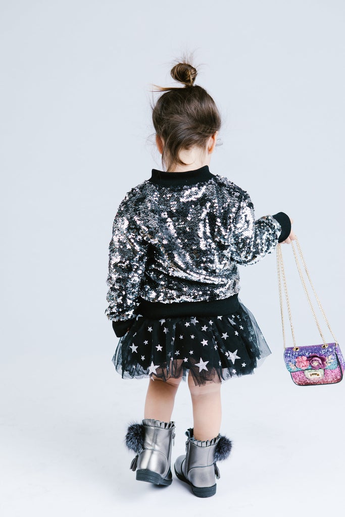 L/S Allover Sequin Zip-Up Jacket Silver