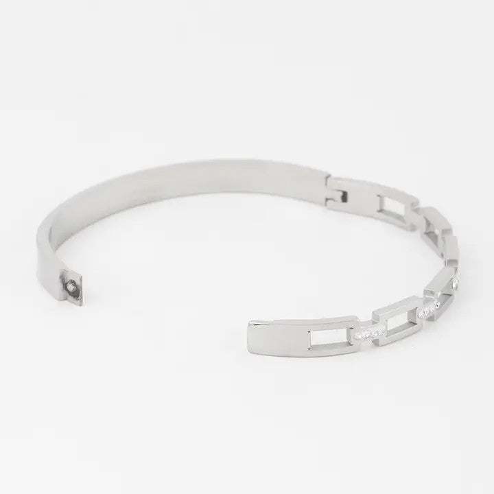 Stainless Steel Rhinestone Chain Bangle Bracelet