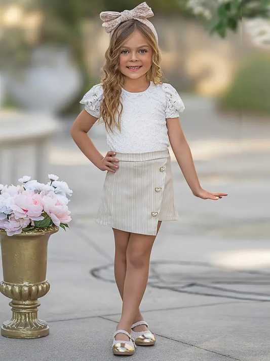 Girls' White Lace Top & Skort Set