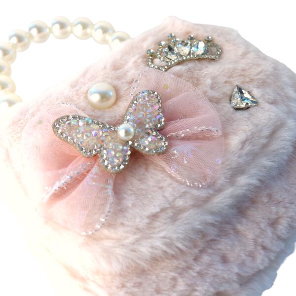 Girls' Butterfly Fur Purse, Cute Dress-Up Handbag for Kids