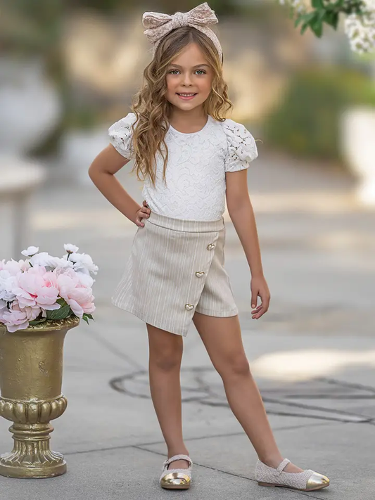 Girls' White Lace Top & Skort Set