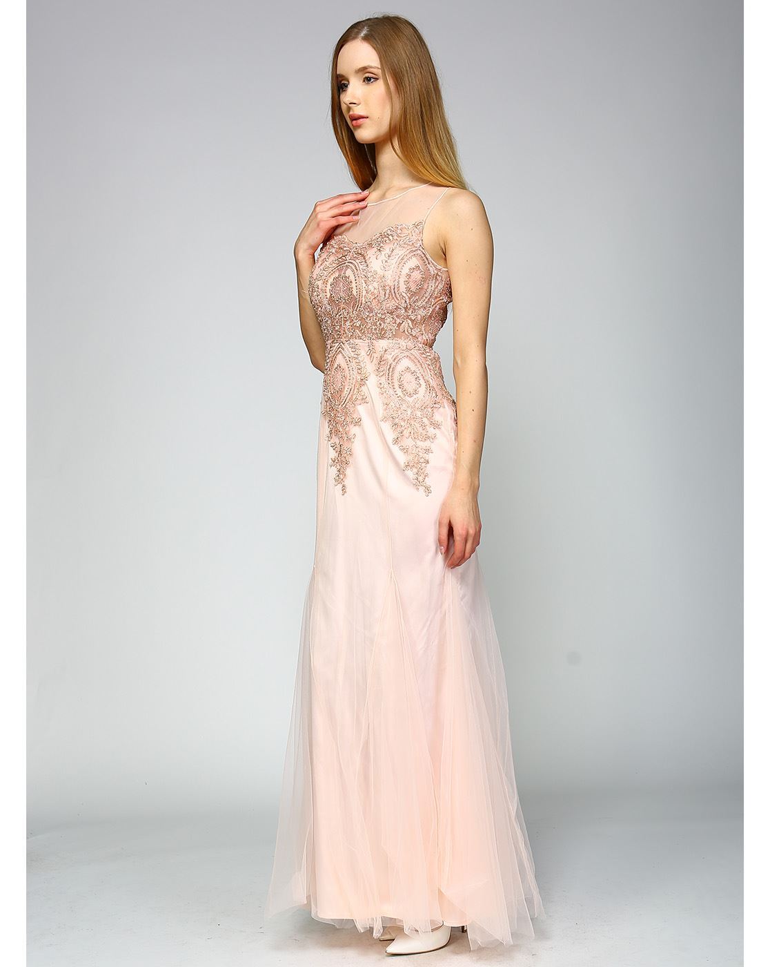 Gold Embroidered Mermaid Dress - Blush