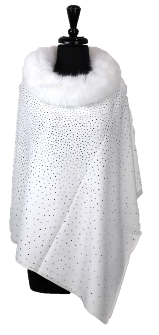 Faux Fur Rhinestone Poncho - Elegant Winter Cape Wrap