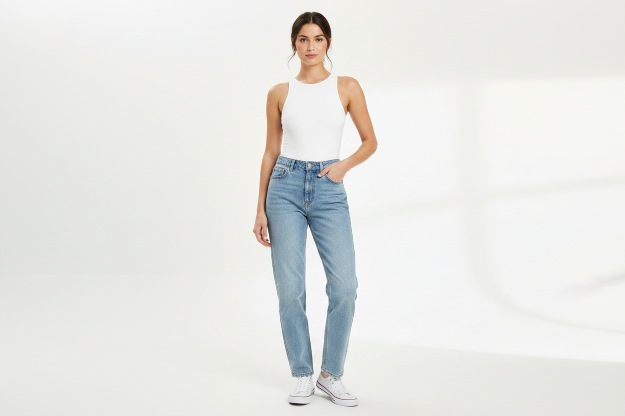 White sleeveless racerback bodysuit women's essential top layering bodysuit with jeans casual outfit