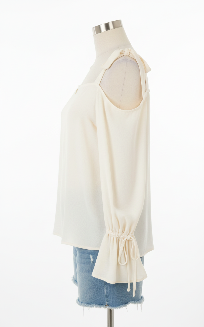 Cream cold shoulder blouse - side view showing silhouette