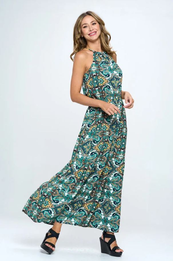 Paisley Print Halter Maxi Dress