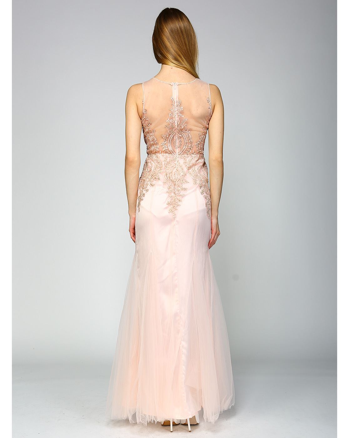 Gold Embroidered Mermaid Dress - Blush