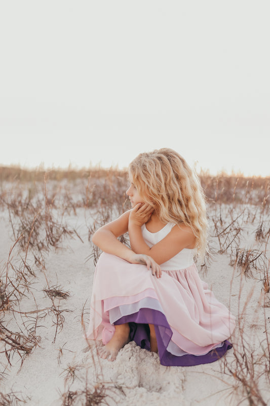 Girls' Hi-Lo Tiered Lavender Ombre Dress