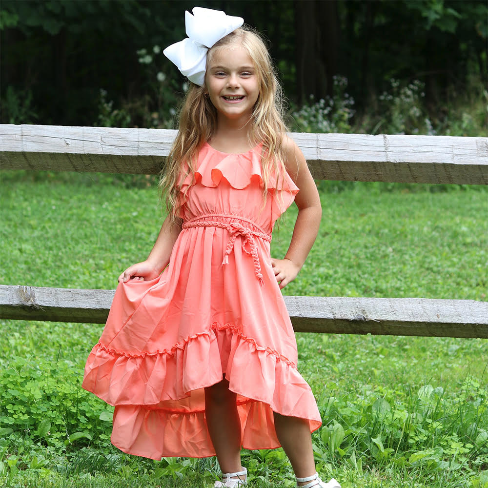 Hi-Lo Soft Gauze Cotton Ruffle Dress - Orange