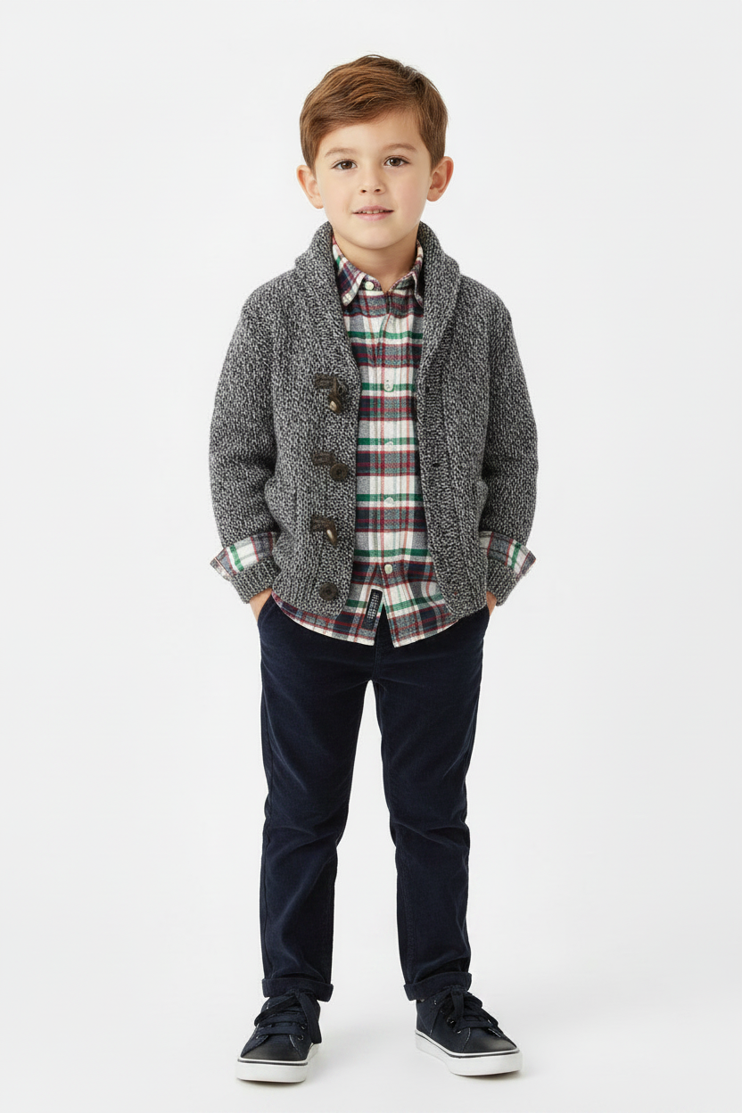 Boys Gray Toggle Cardigan 3-Piece Outfit Set