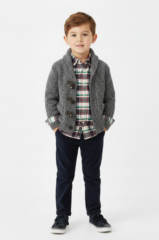 Boys Gray Toggle Cardigan 3-Piece Outfit Set