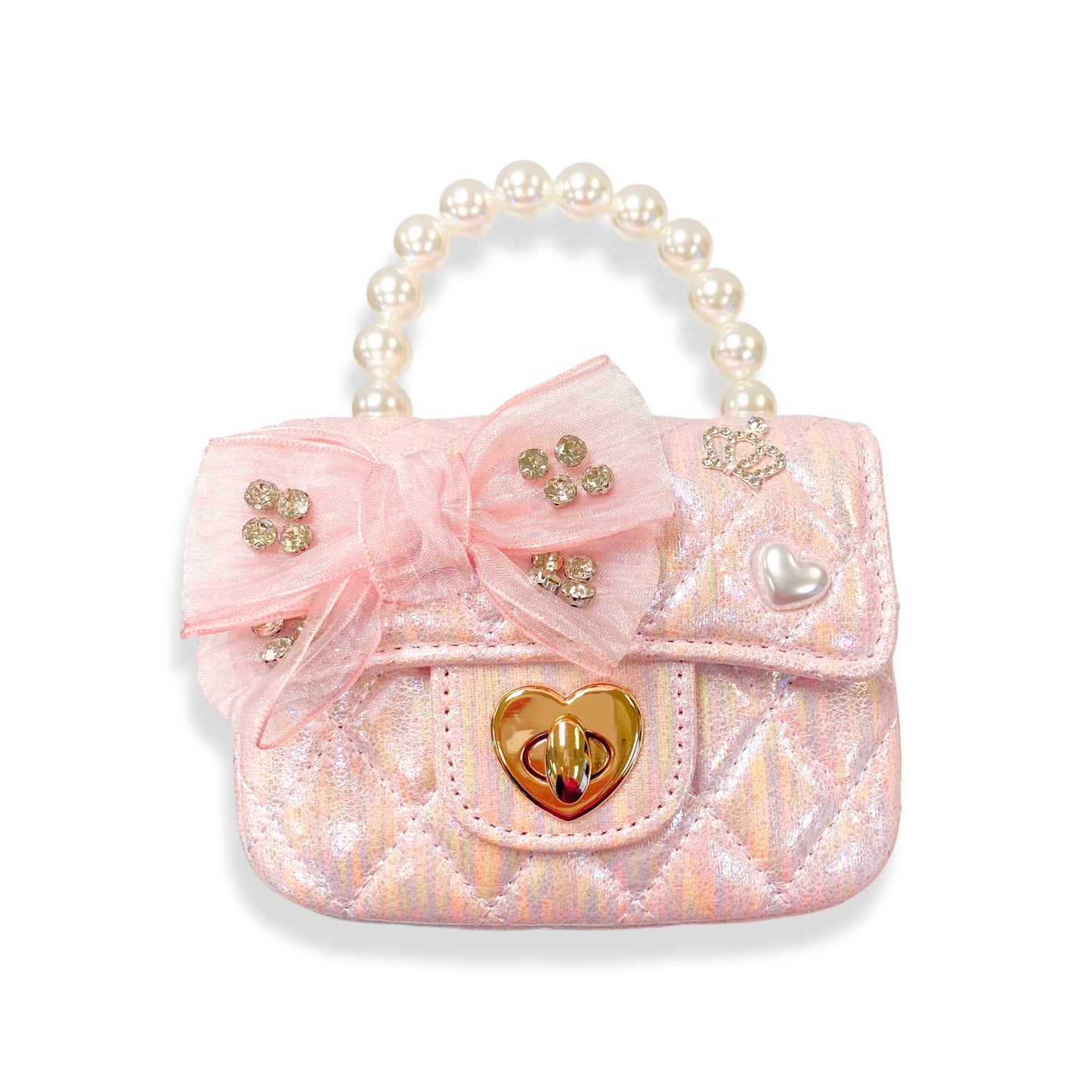 Girls' Quilted Shiny Bow Purse