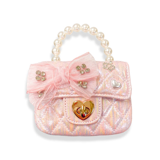 Girls' Quilted Shiny Bow Purse