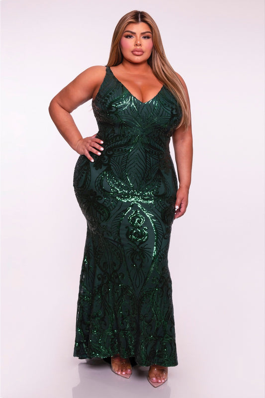 Sleeveless Sequin V-Neck Gown PLUS