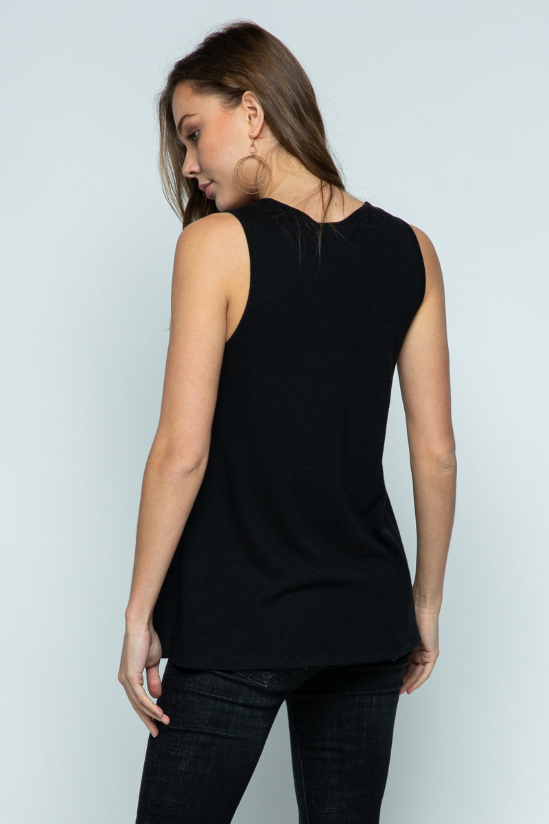 Sleeveless Top with Rhinestones - Black
