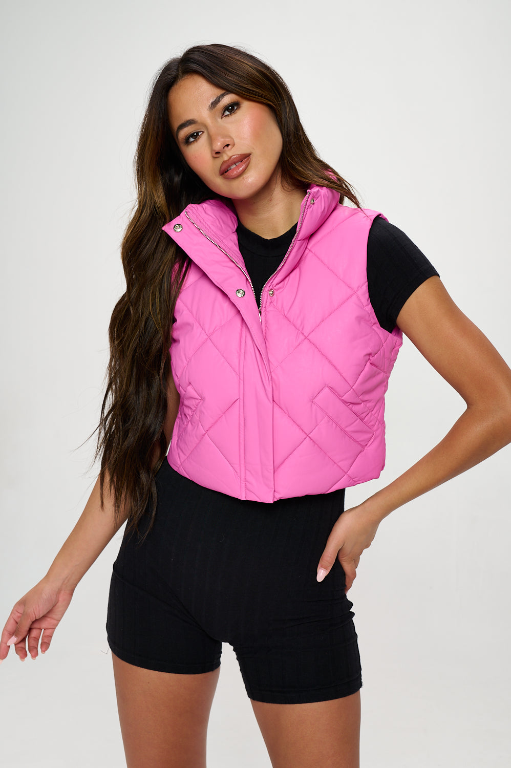 Vegan Leather Quilted Puffer Vest