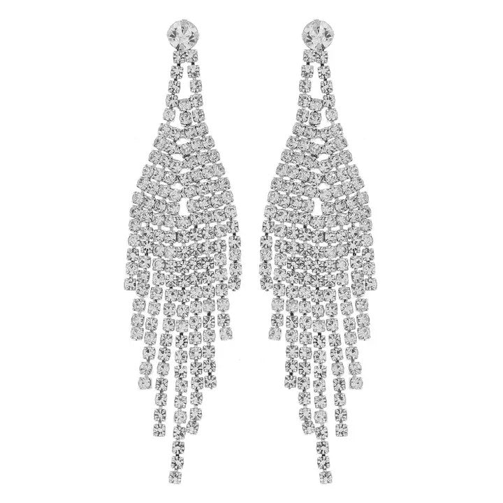 Crystal Rhinestone Chandelier Waterfall Earrings Silver/Clear